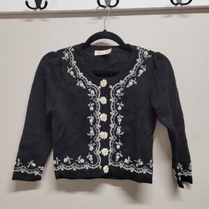 Alannah Hill Glitter Cardigan Black Beaded Sequin Floral Size 12